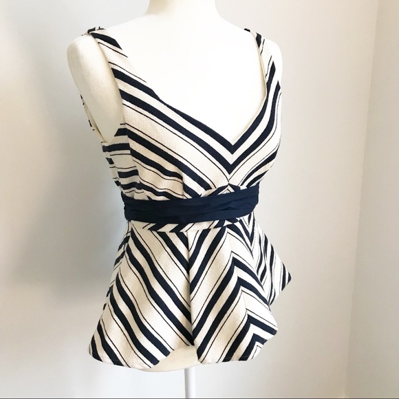 ANTHROPOLOGIE Maeve V Neck Stripe Peplum Dress Top - Picture 2 of 8